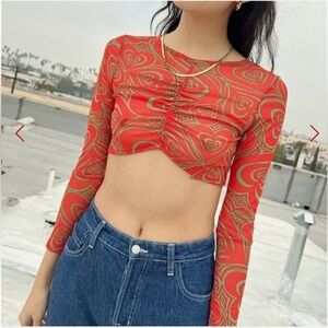 LISA SAYS GAH Ruched Mesh Crop Top Size XS